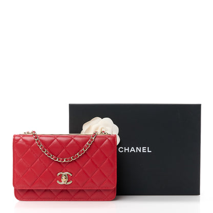Chanel Lambskin Quilted Trendy CC Wallet On Chain WOC Red 14 of 14
