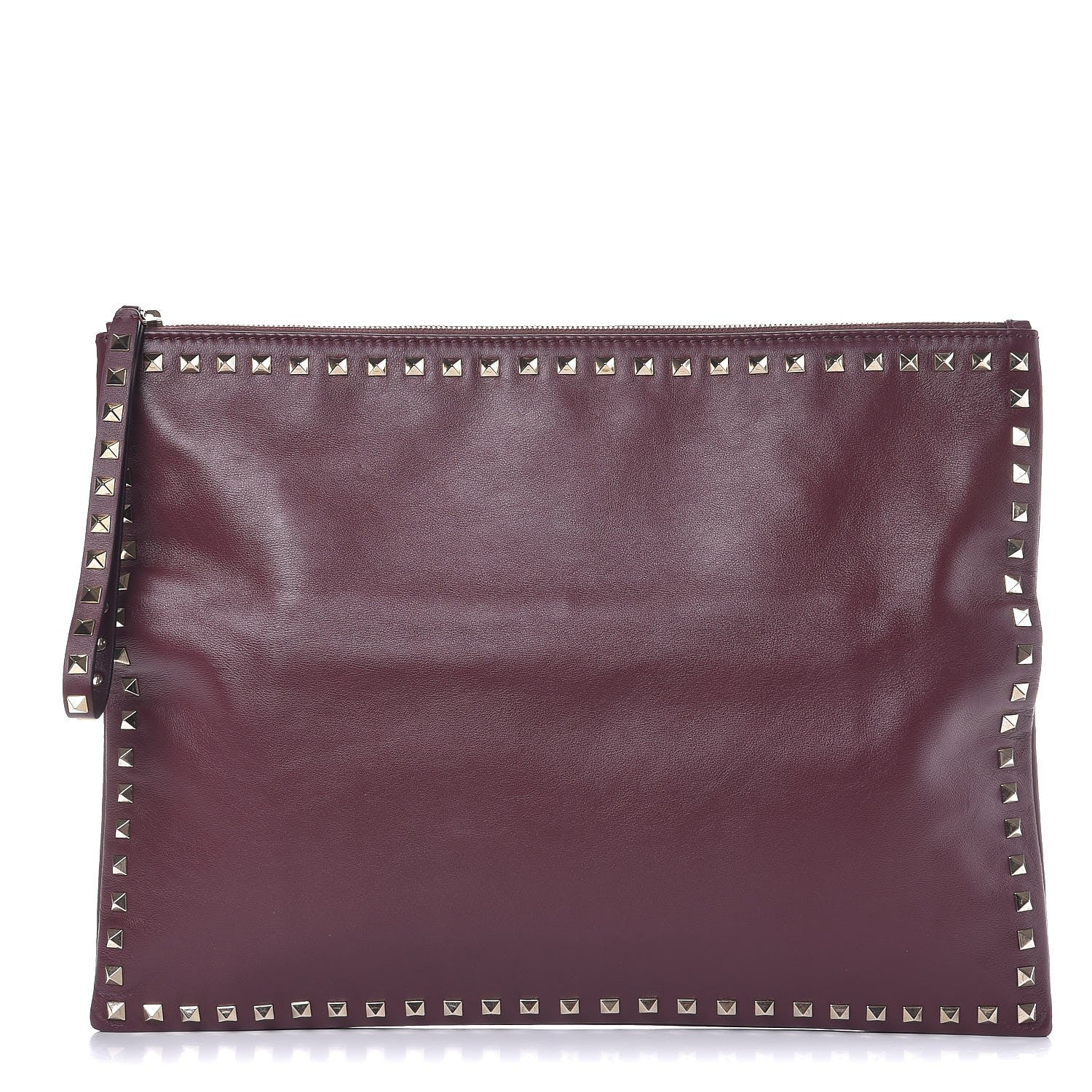 Valentino Garavani Vitello Oversized Rockstud Zip Wristlet Pouch Rubin 1 of 7