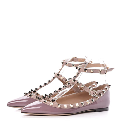 Valentino Garavani Patent Rockstud Cage Ballerina Flats 35.5 Dark Mauve Poudre 3 of 8