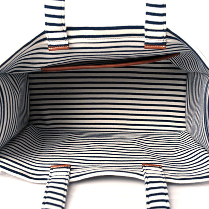 Celine Canvas Calfskin Striped Triomphe Cabas Brown 4 of 8