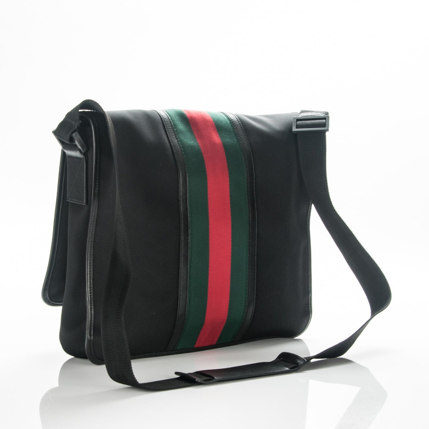 Nylon Web Snow Glam Double Buckle Flap Messenger Bag Black