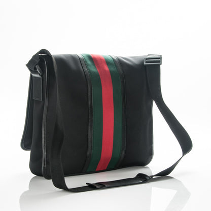 Gucci Nylon Web Snow Glam Double Buckle Flap Messenger Bag Black 3 of 7
