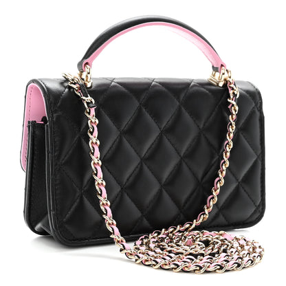 Chanel Lambskin Quilted Flap Phone Holder With Chain Black Lilac 3 of 11