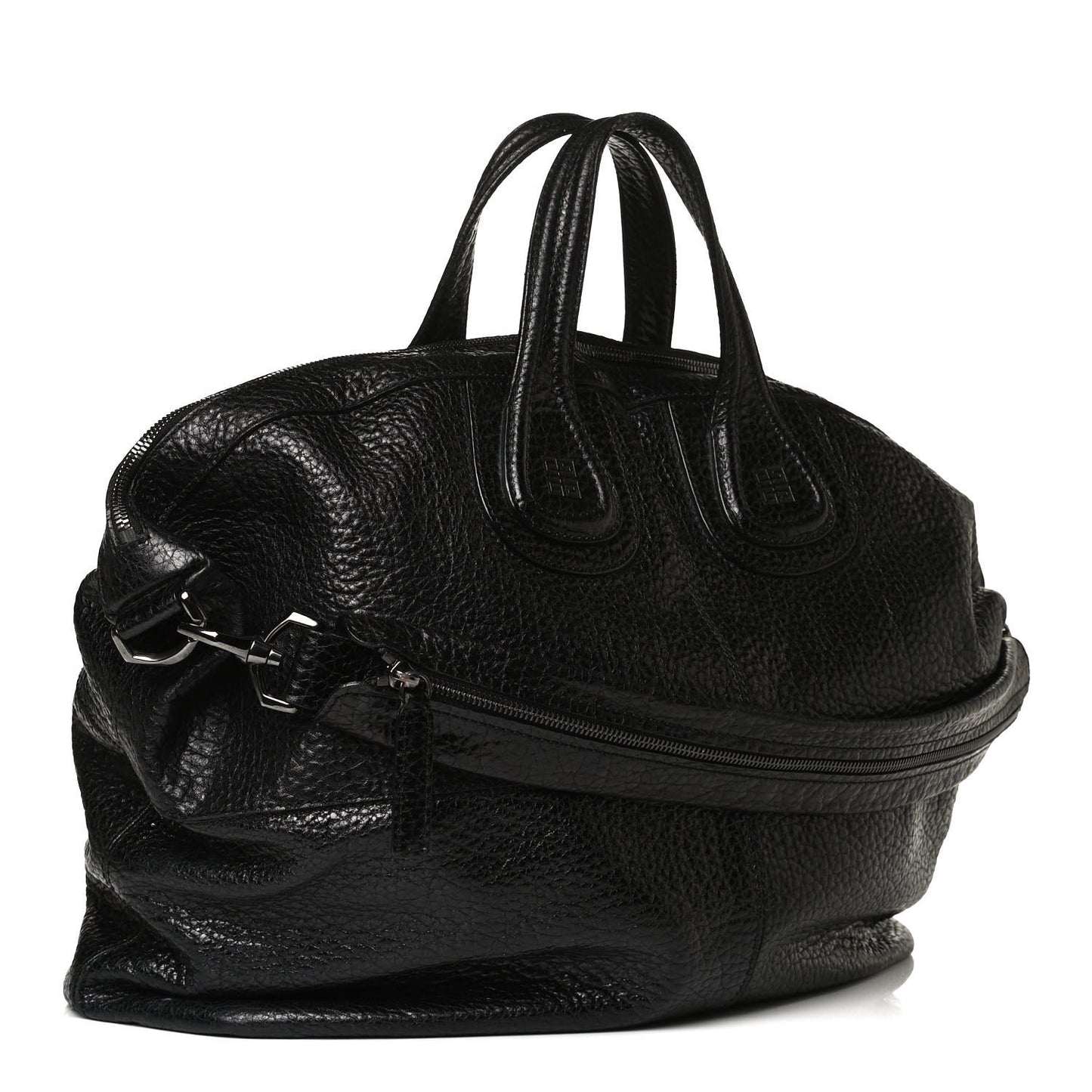 Glazed Pebbled Calfskin Large Nightingale Black