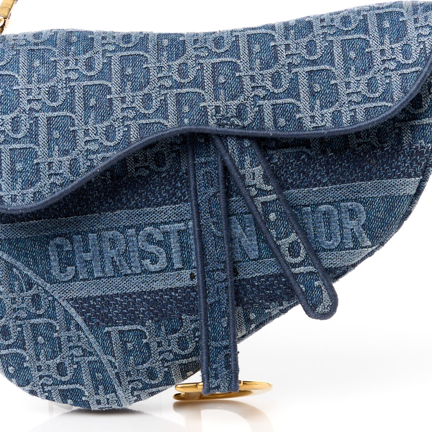 Oblique Embroidered Saddle Bag Denim Blue