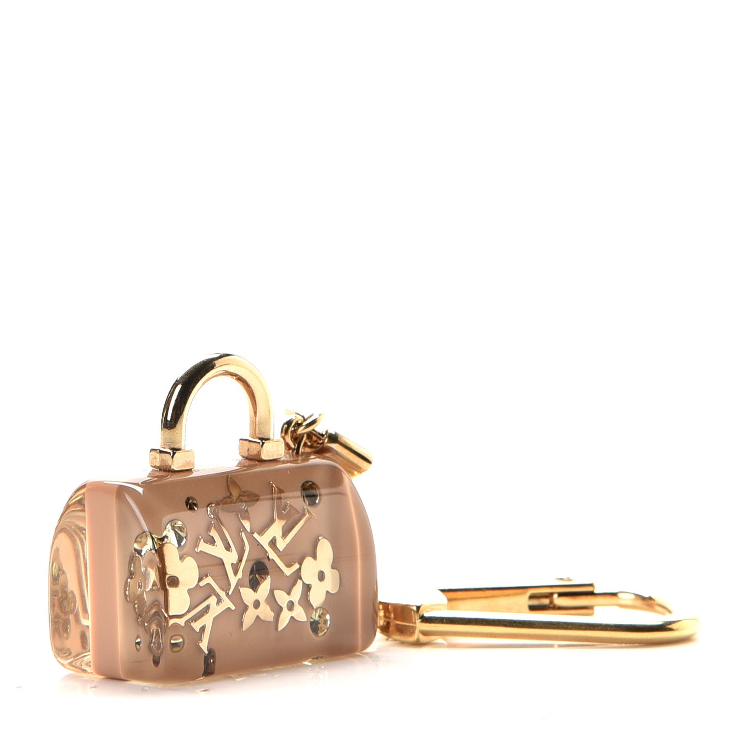 Resin Inclusion Speedy Bag Charm Key Chain Beige