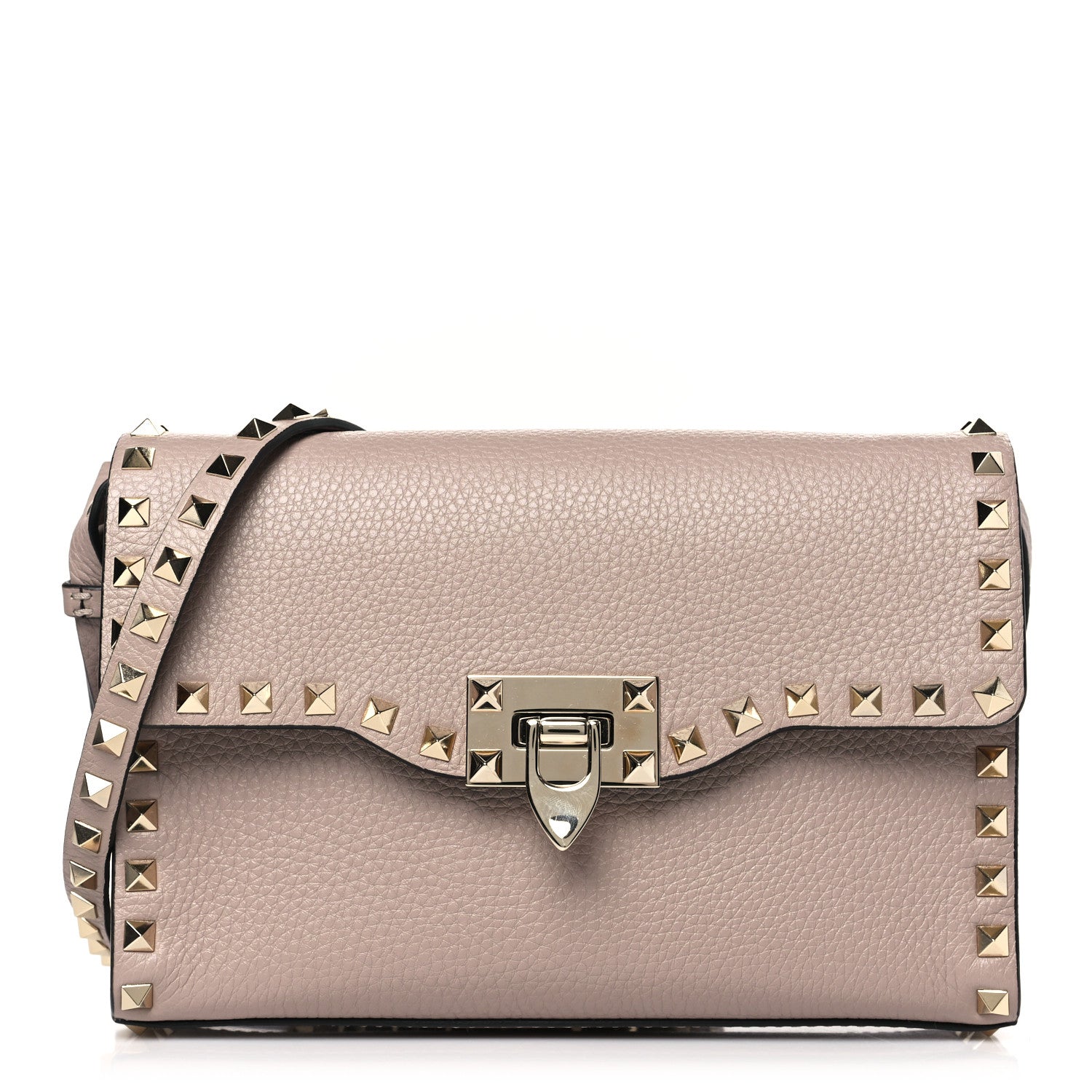 Valentino Garavani Pebbled Calfskin Medium Rockstud Flip Lock Crossbody Bag Poudre 1 of 8
