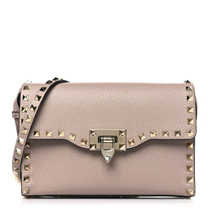 Valentino Garavani Pebbled Calfskin Medium Rockstud Flip Lock Crossbody Bag Poudre 1 of 8