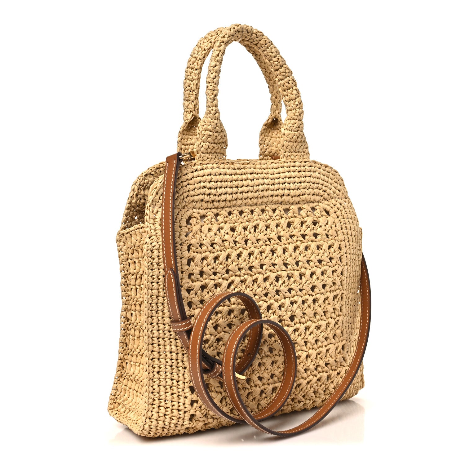 Miu Miu Raffia Crochet Woven Tote Bag Beige 3 of 10