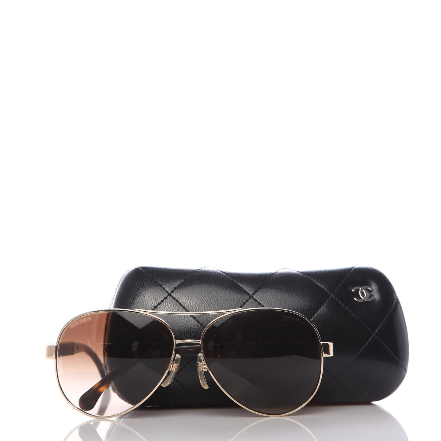 Lambskin Quilted CC Aviator Sunglasses 4195-Q Brown Gold