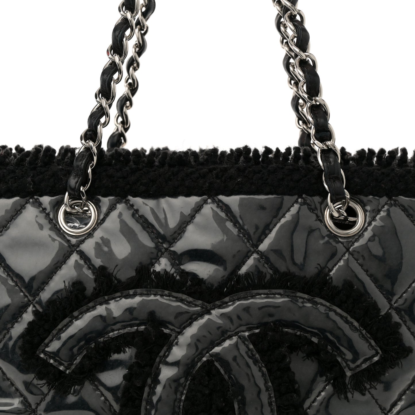 Vinyl Quilted Funny Tweed Tote Black