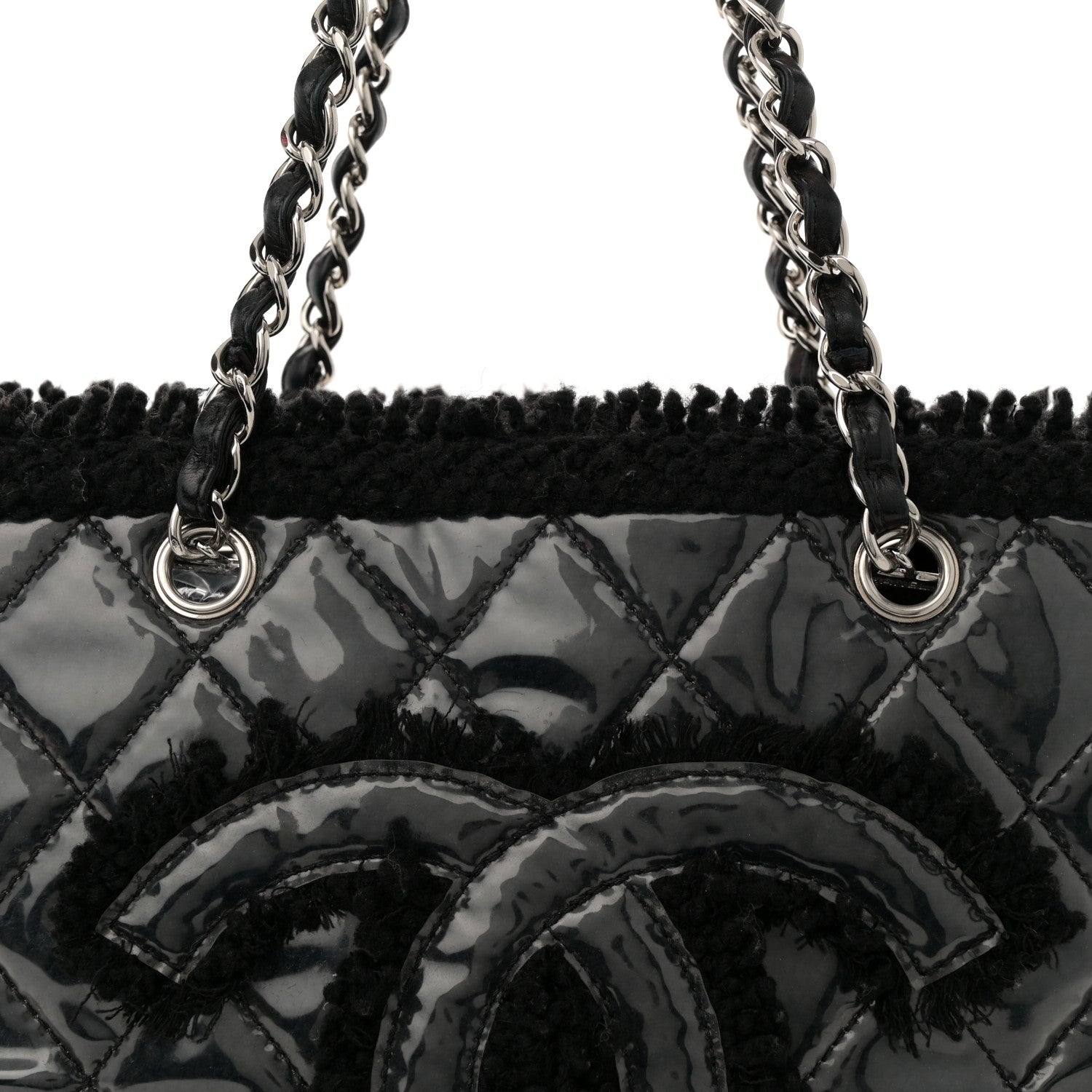 Chanel Vinyl Quilted Funny Tweed Tote Black 8 of 14