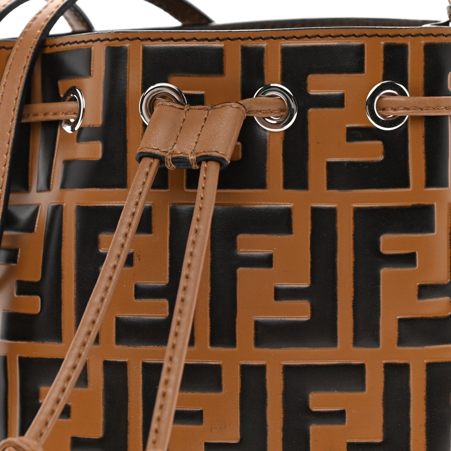 Vitello Liberty F is Fendi FF Embossed Mini Mon Tresor Bucket Bag Tobacco Black