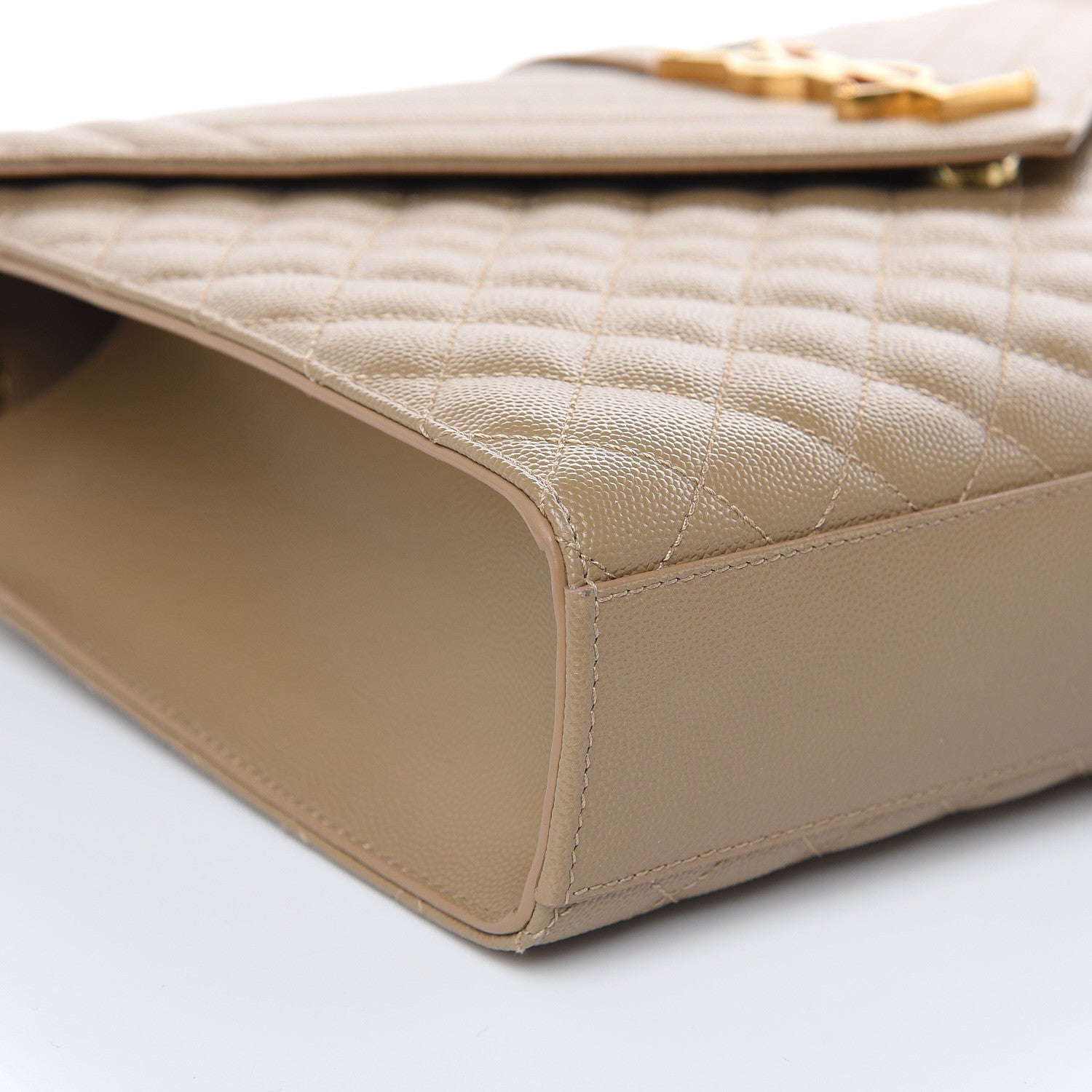 Saint Laurent Grain De Poudre Mixed Matelasse Large Triquilt Monogram Satchel Dark Beige 8 of 9