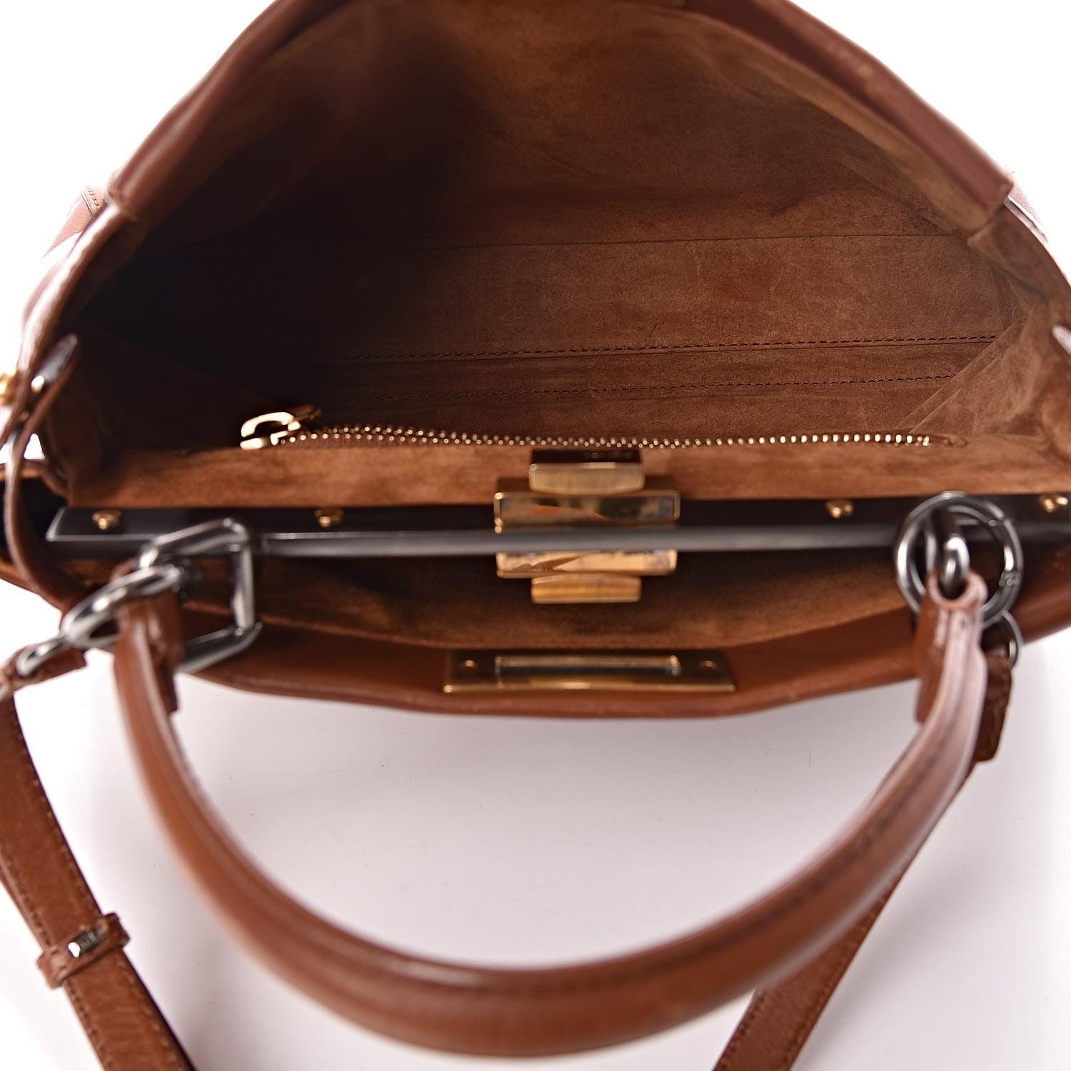 Fendi Vitello Suede Medium Peekaboo Iconic Satchel Cuoio Rame Moro 5 of 22