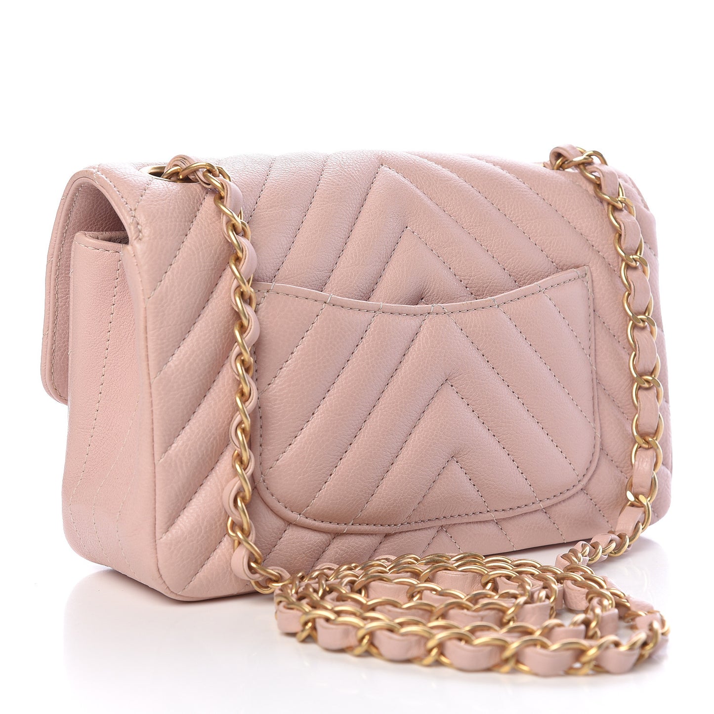 Calfskin Chevron Quilted Mini Rectangular Flap Light Pink