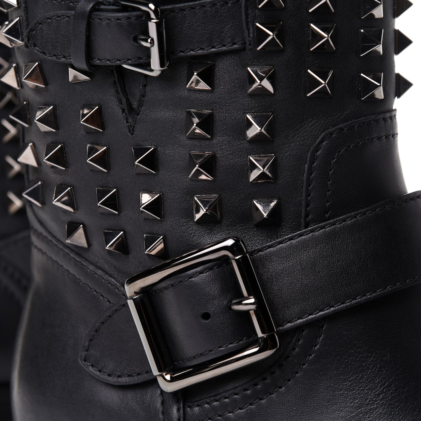 Calfskin Rockstud 30mm Biker Boots 38 Black