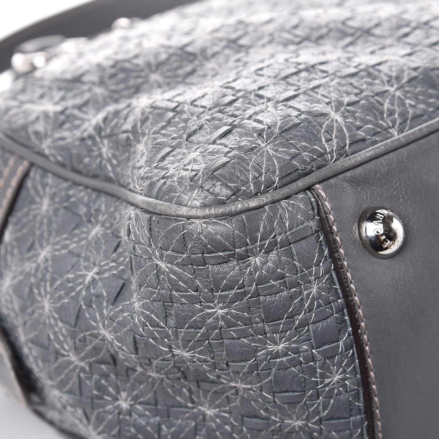 Woven Calfskin Miss Biz Bowler Grey