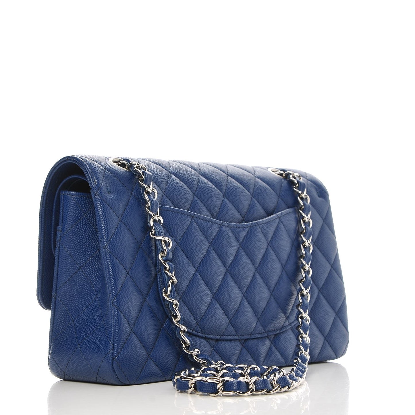 Caviar Quilted Medium Double Flap Dark Blue