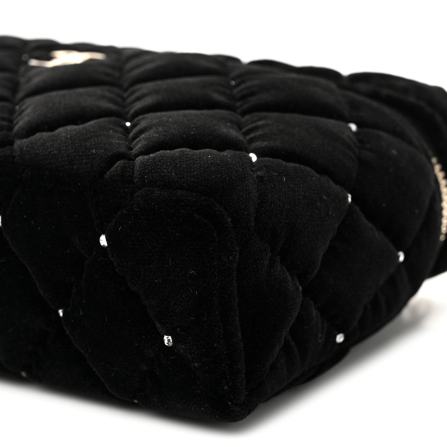 Chanel Velvet Diamanté Quilted Top Handle Slim Vanity Case With Chain Black 10 of 10