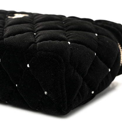 Chanel Velvet Diamanté Quilted Top Handle Slim Vanity Case With Chain Black 10 of 10