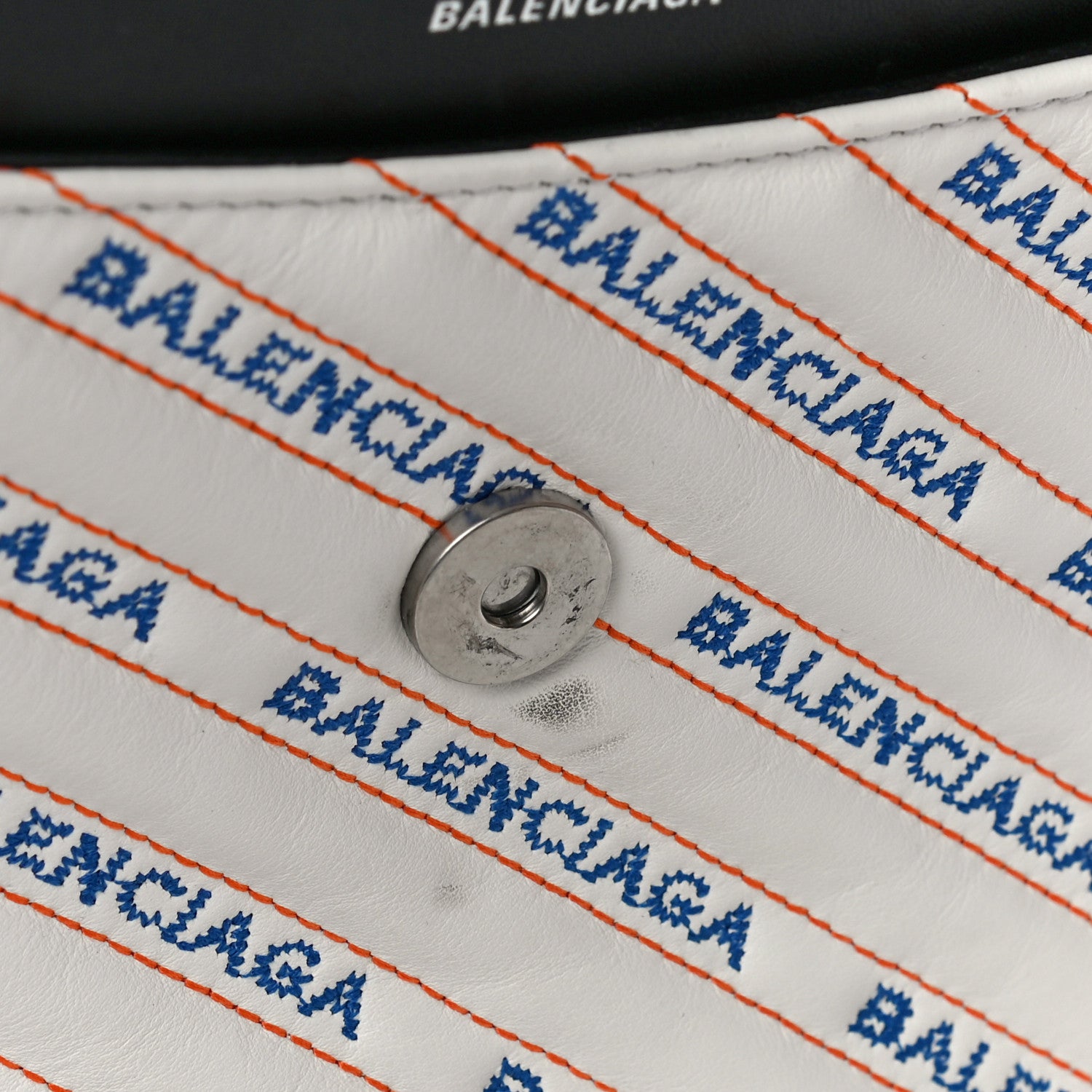 Balenciaga Calfskin Charms Logo Matelasse M BB Round Shoulder Bag Blanc Bleu Orange 12 of 14