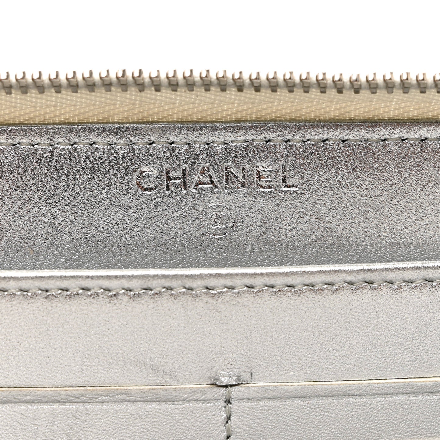 Metallic Lambskin Quilted Large Gusset Zip Around Wallet Silver