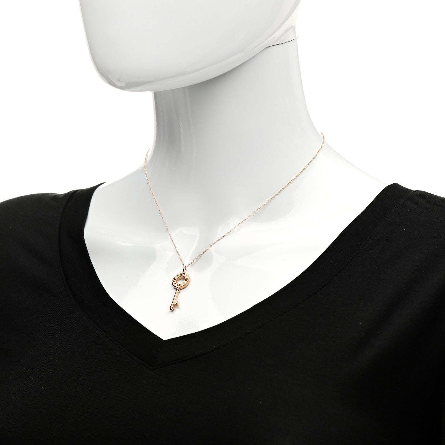 Tiffany 18K Rose Gold Diamond Atlas Pierced Key Pendant Necklace 2 of 7