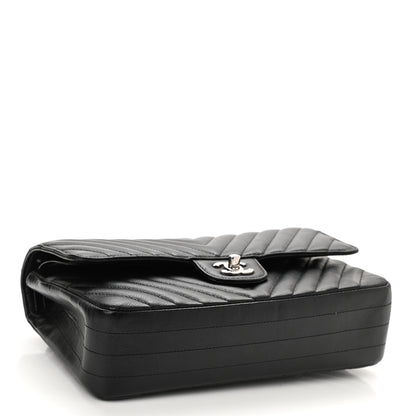 Chanel Caviar Chevron Quilted Medium Double Flap Black 4 of 11