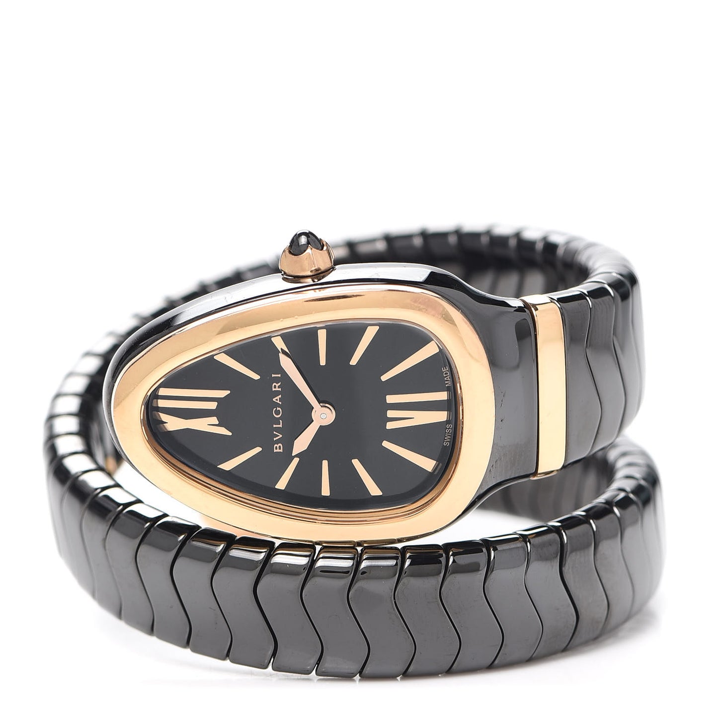 18K Rose Gold Ceramic 35mm Serpenti Tubogas Quartz Watch Black
