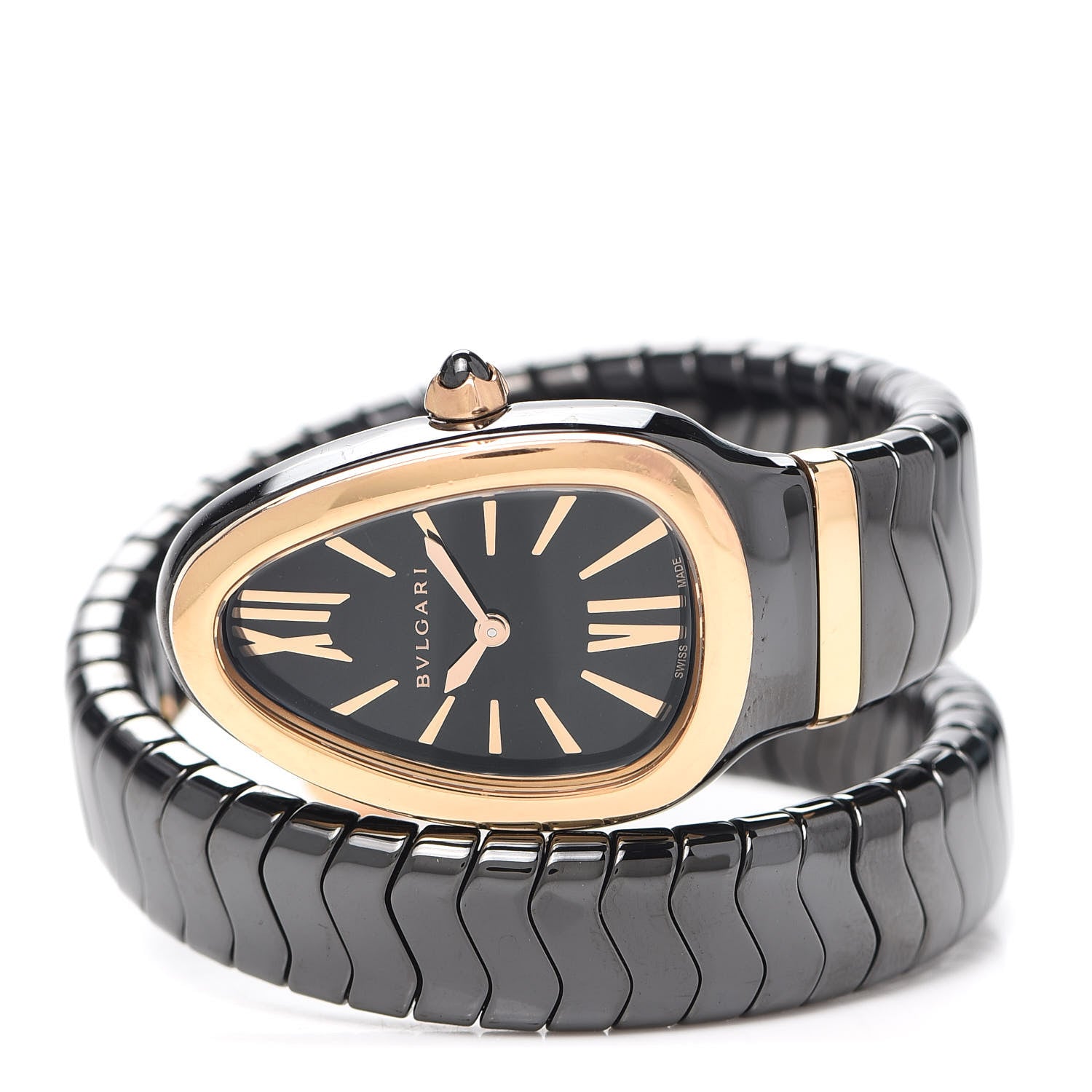 Bulgari 18K Rose Gold Ceramic 35mm Serpenti Tubogas Quartz Watch Black 2 of 4