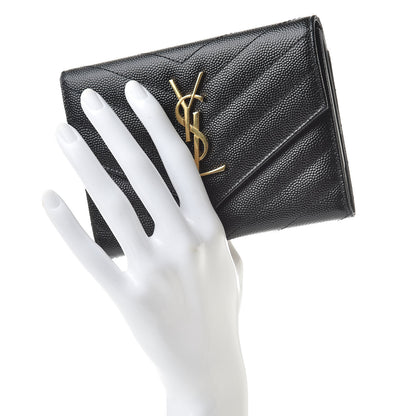 Saint Laurent Grain De Poudre Matelasse Chevron Small Monogram Passport Case Black 2 of 8