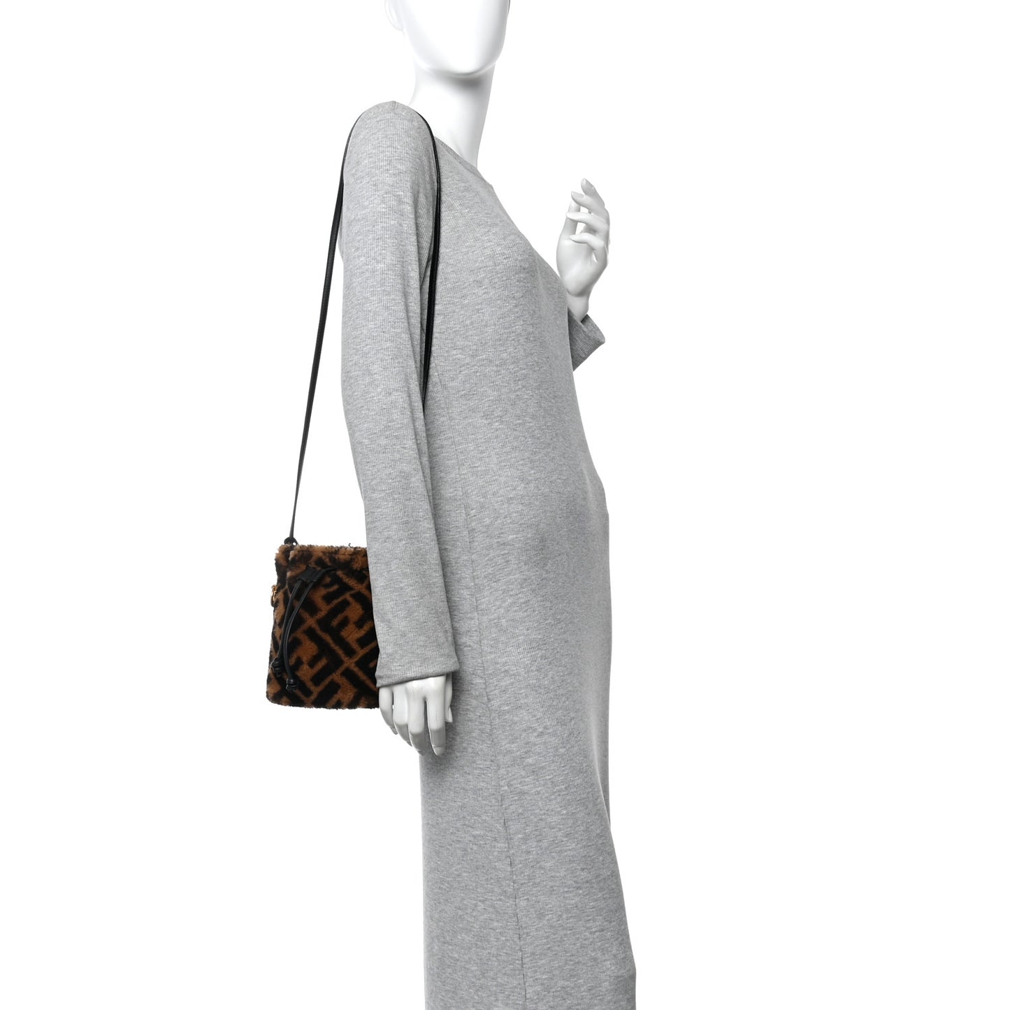 Shearling Vitello Dolce F is Fendi Macro FF 1974 Mini Mon Tresor Bucket Bag Tobacco Black