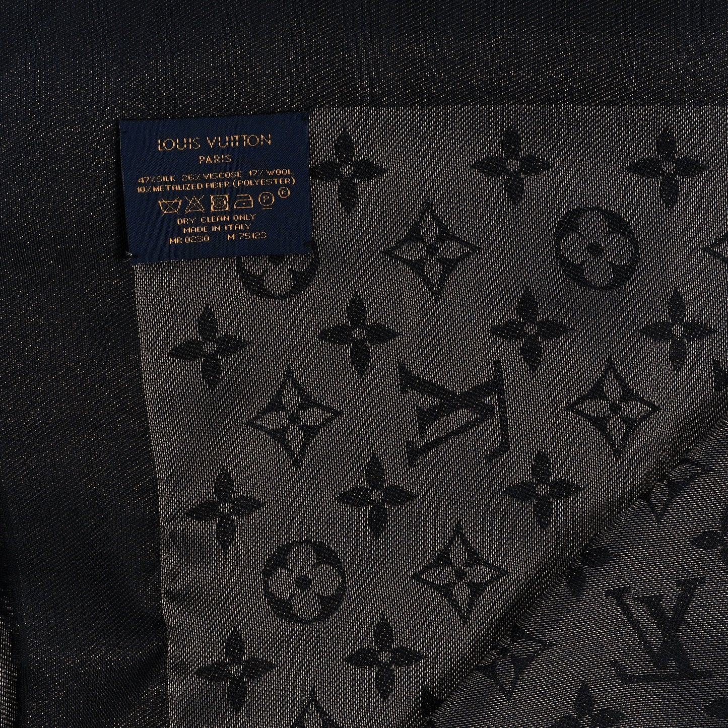 Silk Lurex Wool Monogram Shine Shawl Black