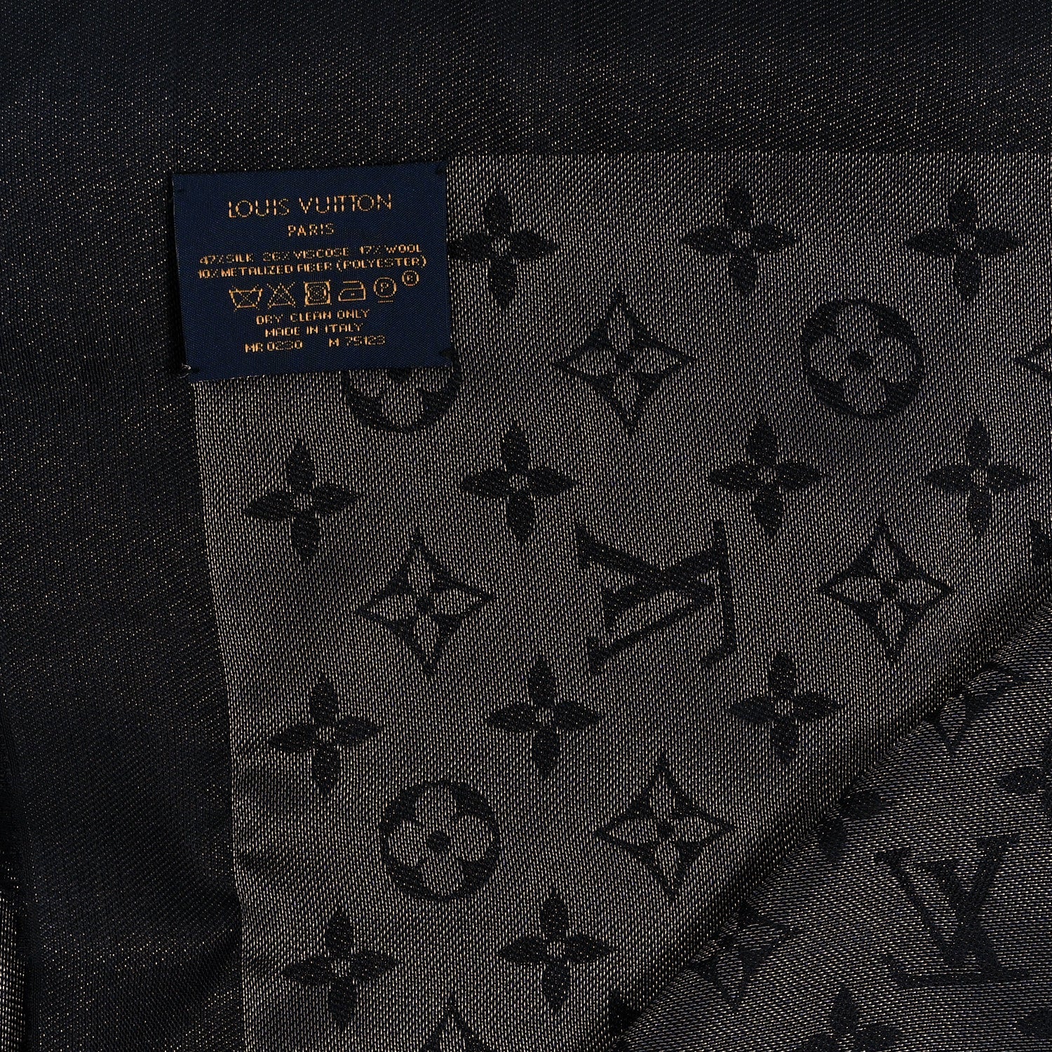 Louis Vuitton Silk Lurex Wool Monogram Shine Shawl Black 3 of 3