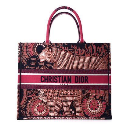 Christian Dior Canvas Embroidered Dior Animals Tiger Book Tote Deep Blue Fuchsia 1 of 10