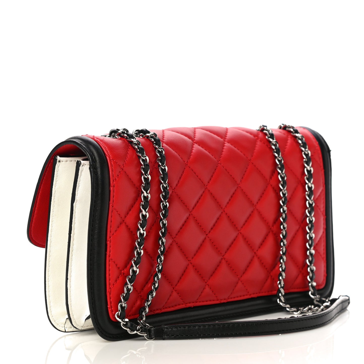 Lambskin Quilted Medium Graphic Flap Red Black