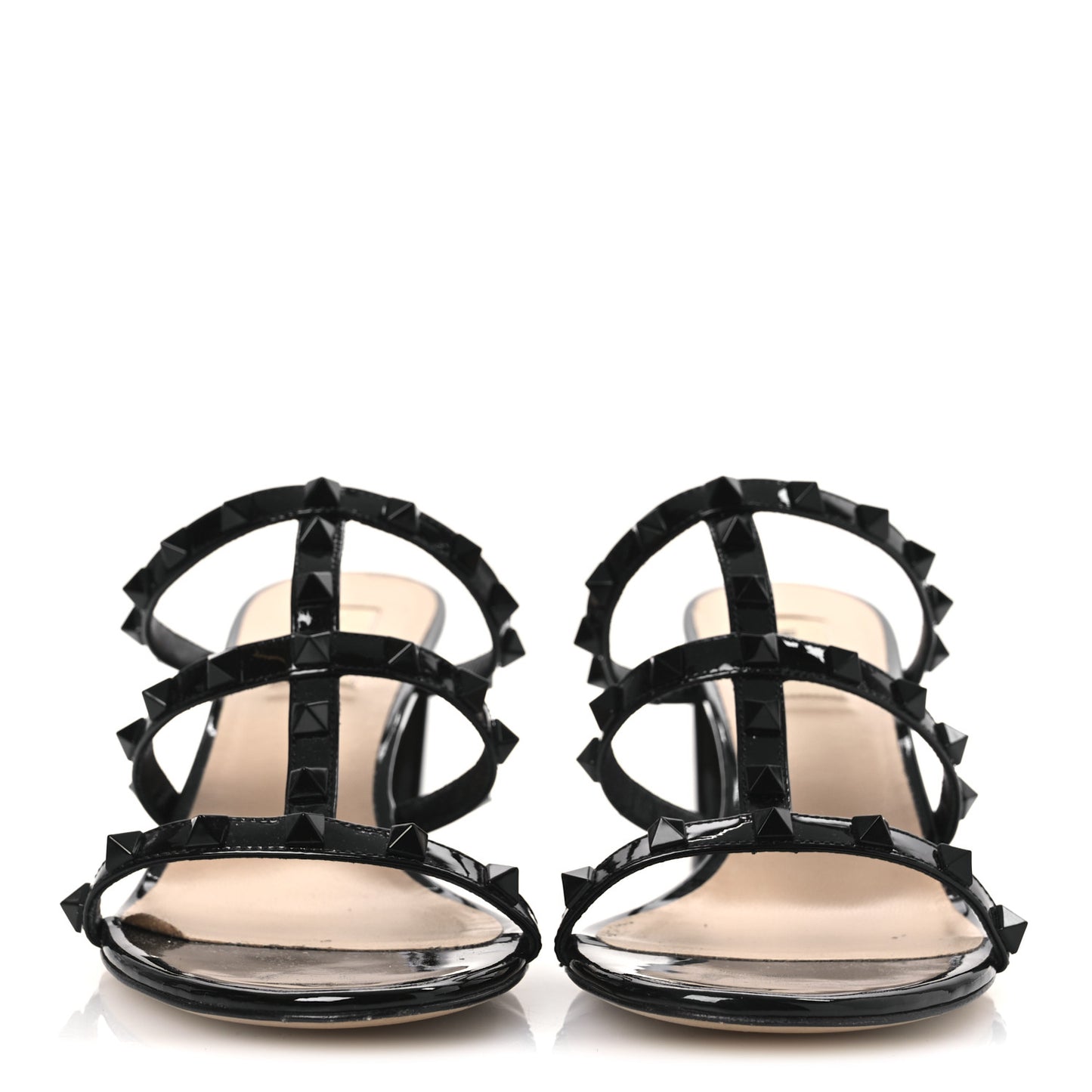 Patent Lacquered Monochrome Rockstud 60mm Caged Slide Sandals 40 Black