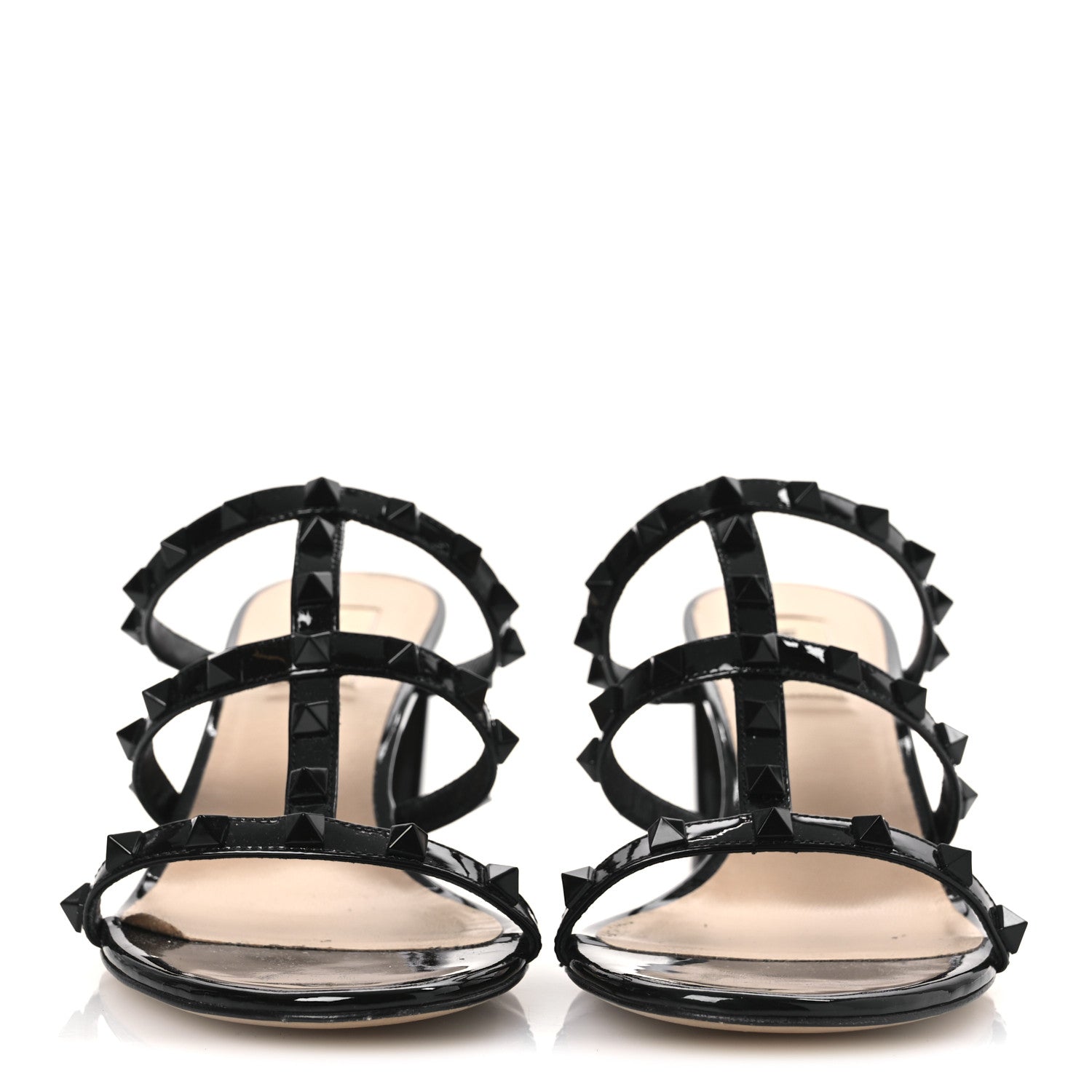 Valentino Garavani Patent Lacquered Monochrome Rockstud 60mm Caged Slide Sandals 40 Black 3 of 13