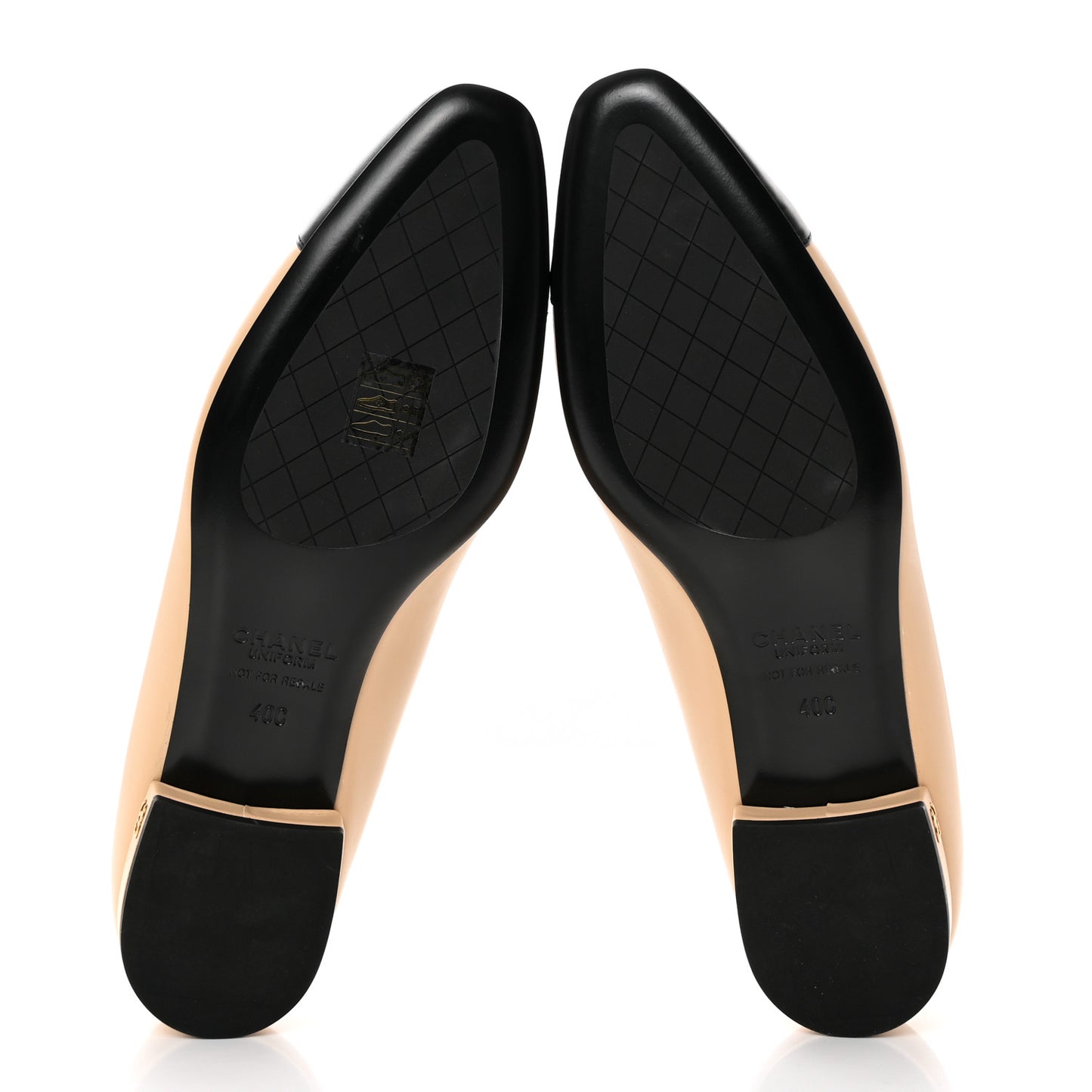 Lambskin Cap Toe CC Uniform Ballerina Flats 40 Beige Black