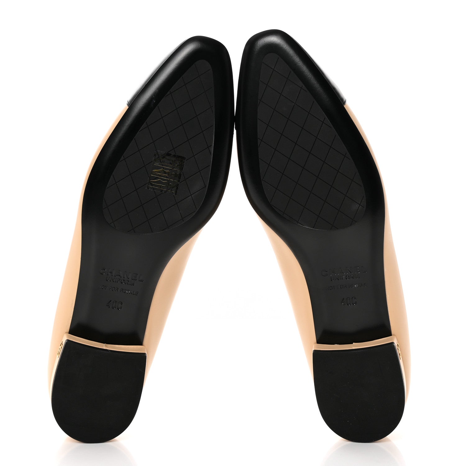 Chanel Lambskin Cap Toe CC Uniform Ballerina Flats 40 Beige Black 5 of 12