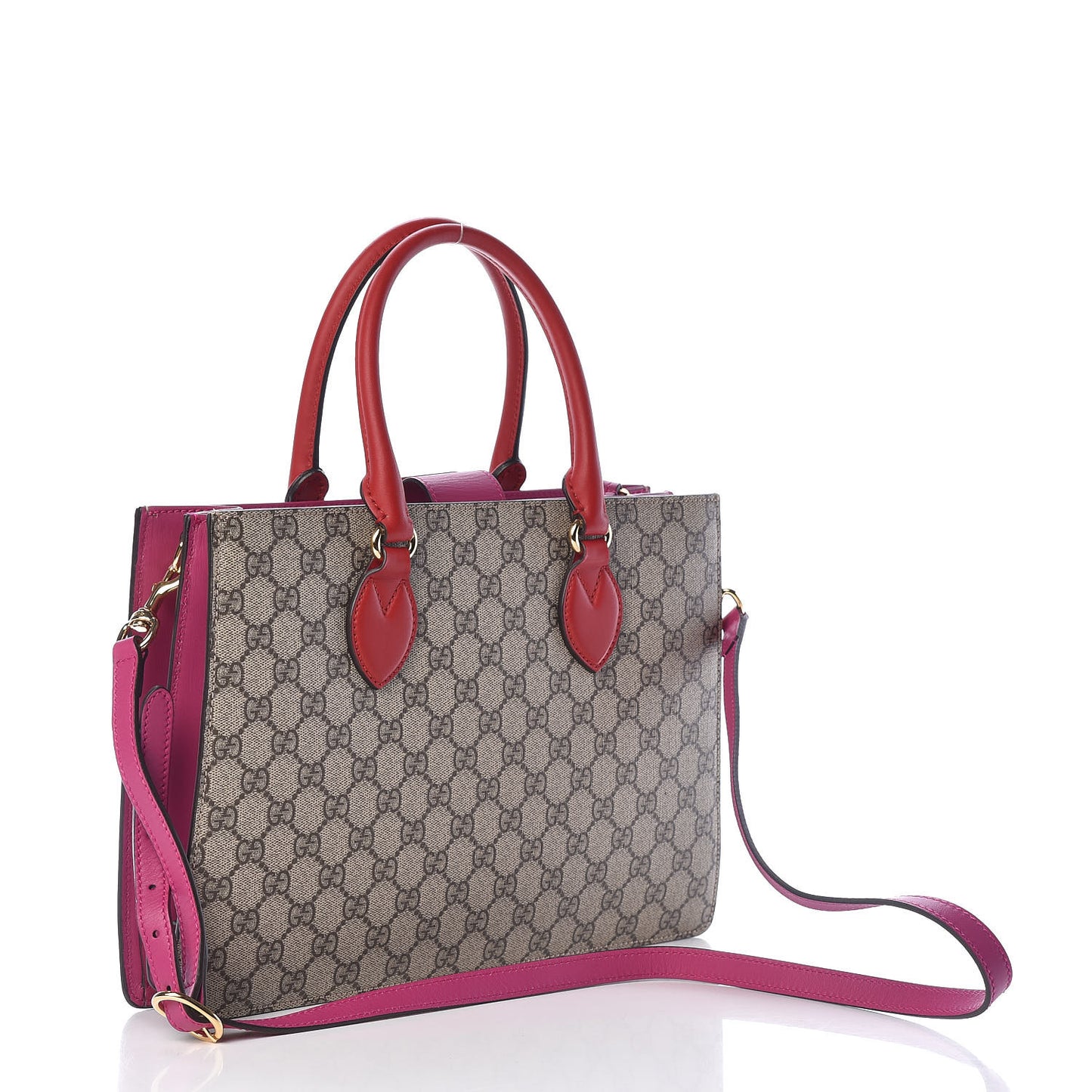GG Supreme Monogram Small Top Handle Bag Beige Ebony Hibiscus Red New Rosette