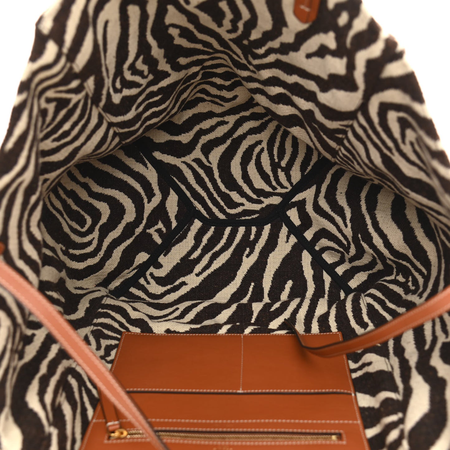Canvas Zebra Embroidered Large Phantom Cabas Tan