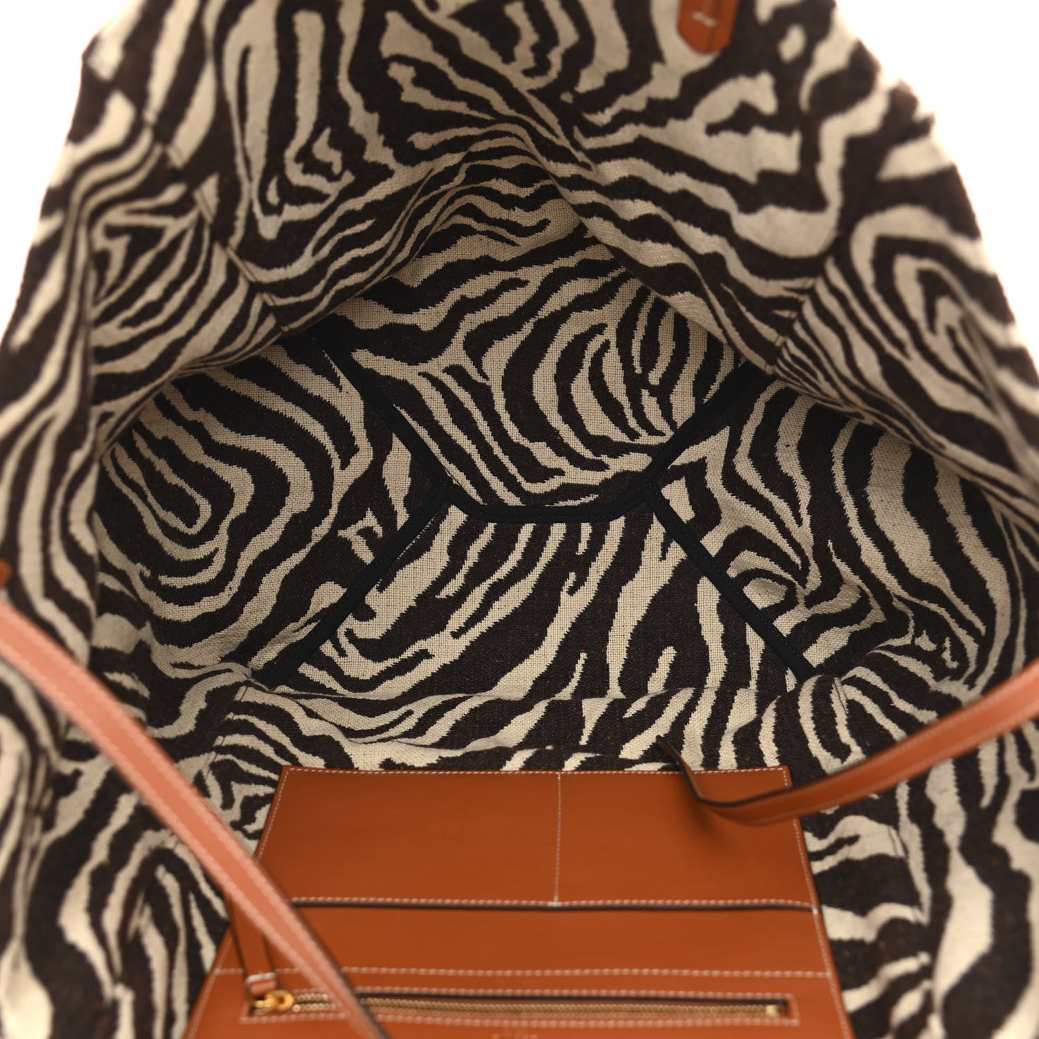 Celine Canvas Zebra Embroidered Large Phantom Cabas Tan 5 of 10