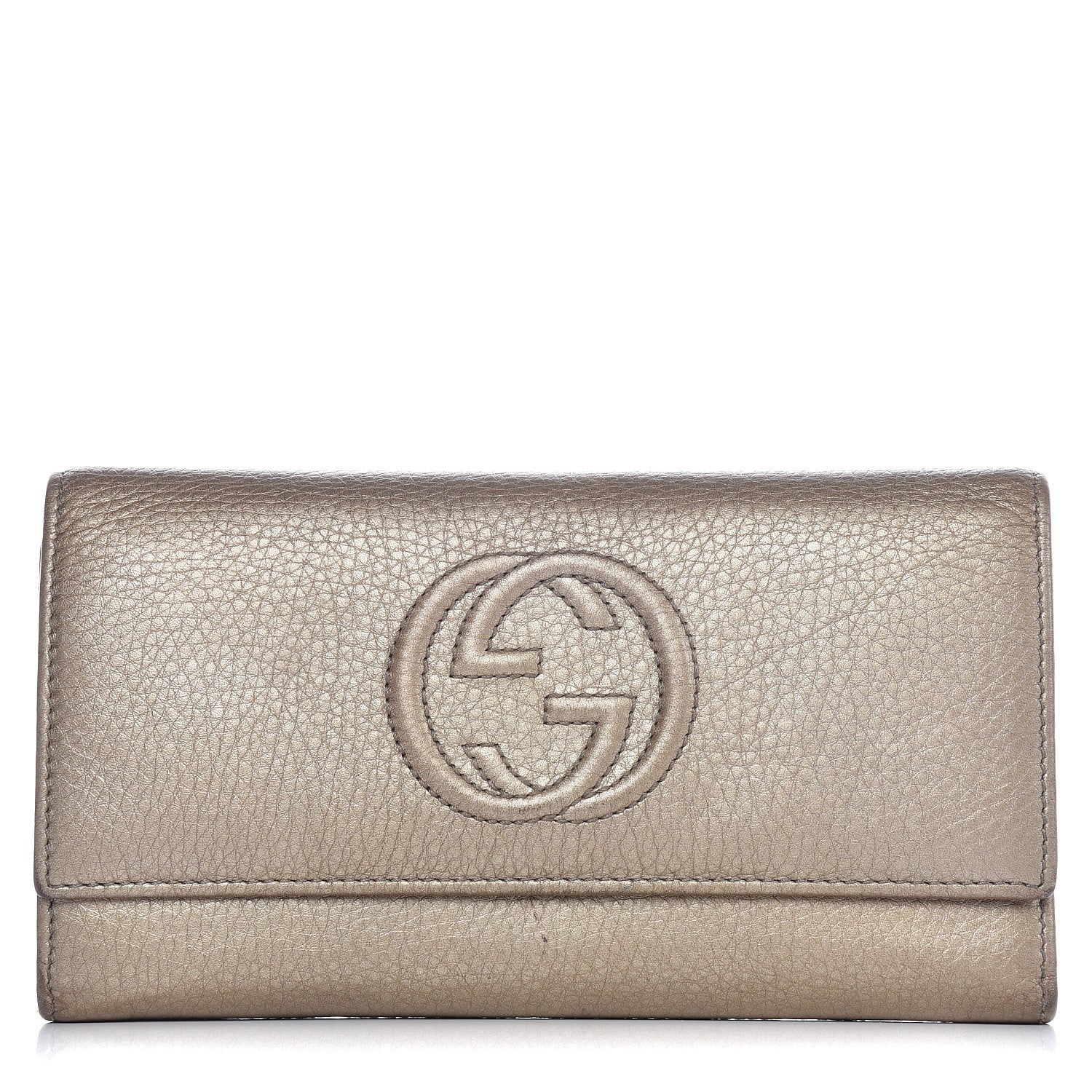 Gucci Metallic Pebbled Calfskin Large Soho Continental Wallet Golden Beige 1 of 18