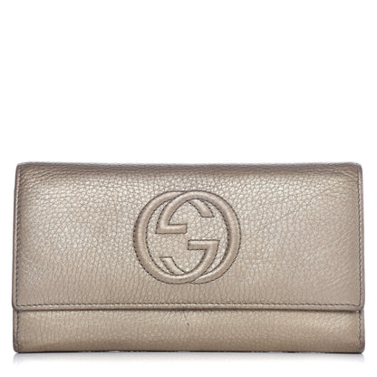 Gucci Metallic Pebbled Calfskin Large Soho Continental Wallet Golden Beige 1 of 18