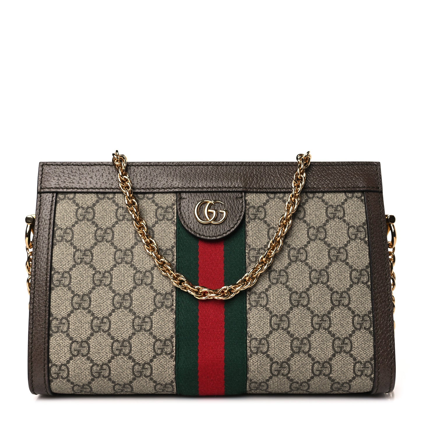 GG Supreme Monogram Web Small Ophidia Chain Shoulder Bag Brown