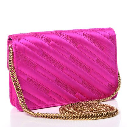 Balenciaga Satin Jacquard Logo Matelasse BB Wallet On Chain Fuchsia 3 of 12