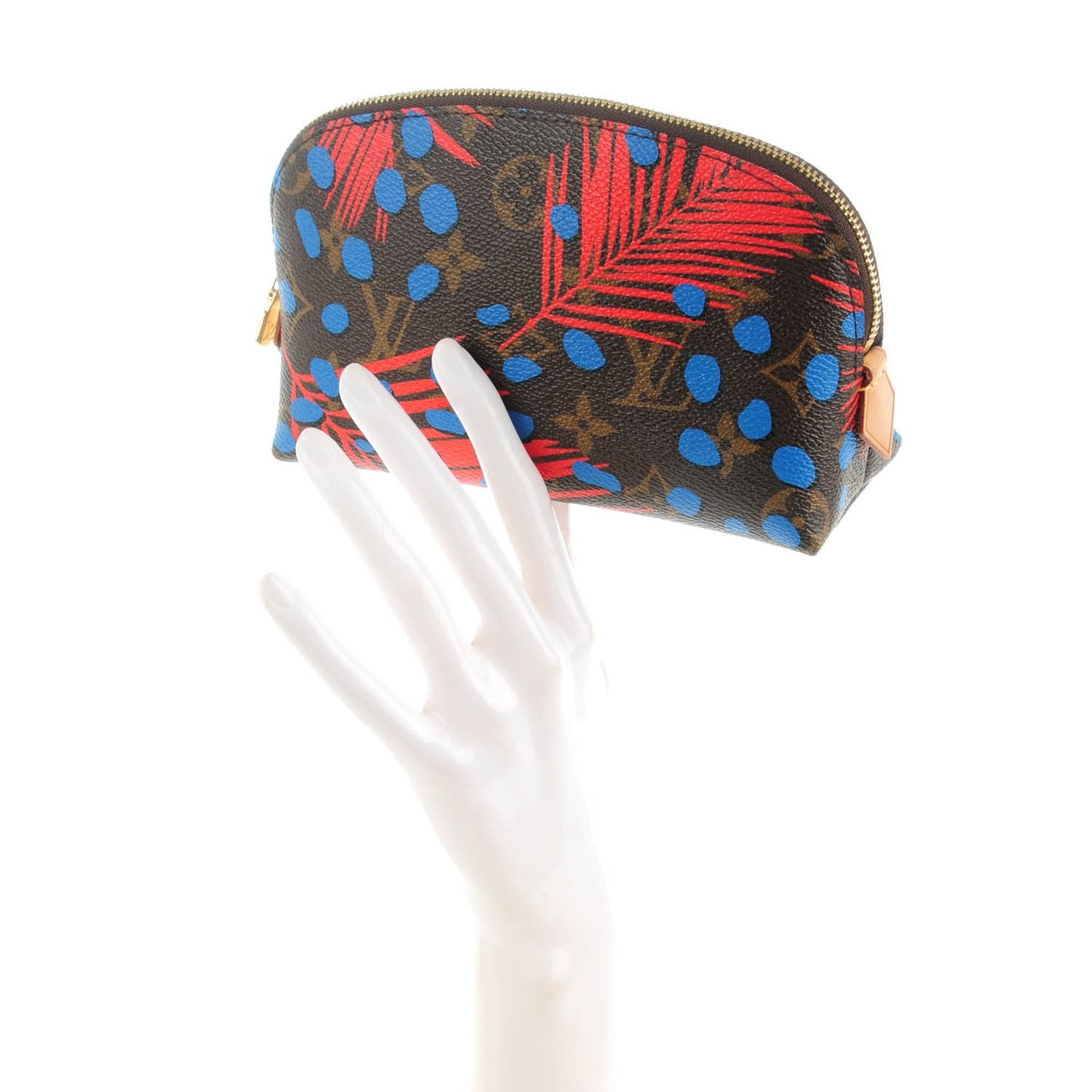 Monogram Jungle Dots Cosmetic Pouch Coquelicot Denim