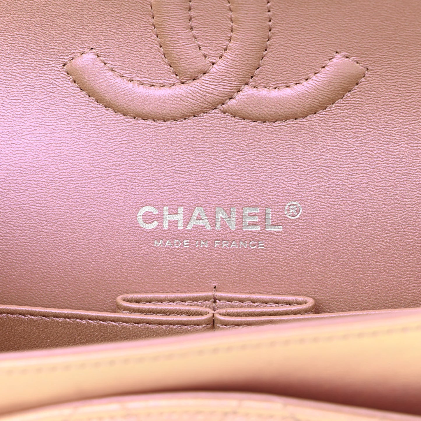 Iridescent Calfskin Quilted Medium Double Flap Pink